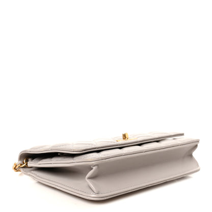 Chanel Lambskin Quilted CC Pearl Crush Wallet on Chain WOC Grey 4 of 12