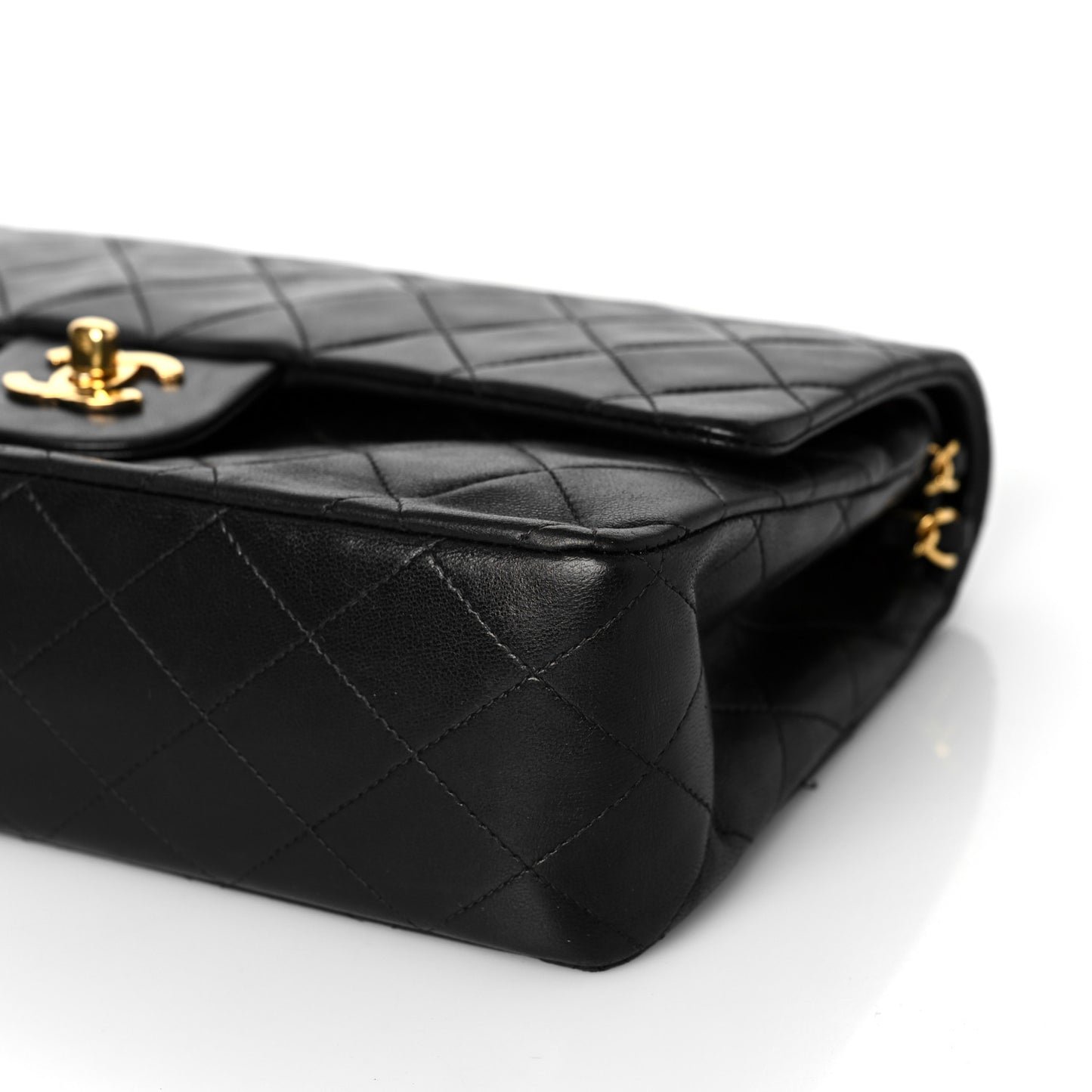 Lambskin Quilted Medium Double Flap Black