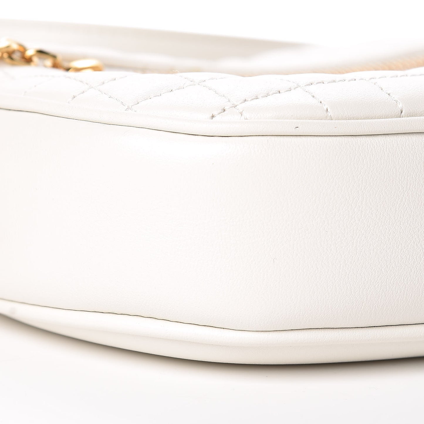 Calfskin Quilted Small C Charm Bag White