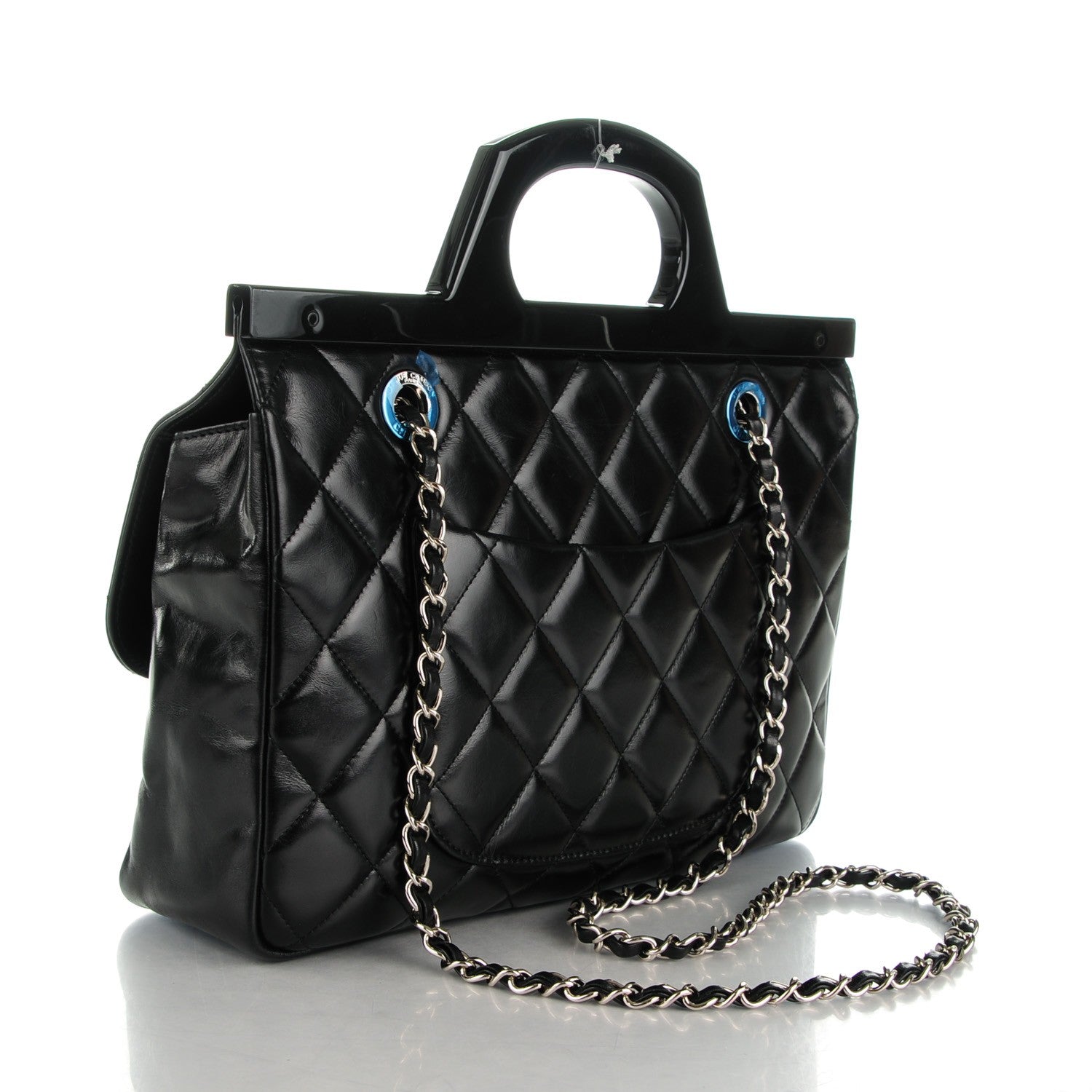 Chanel Glazed Calfskin Quilted Small CC Delivery Tote Black 3 of 8