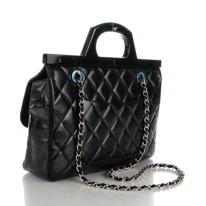 Chanel Glazed Calfskin Quilted Small CC Delivery Tote Black 3 of 8