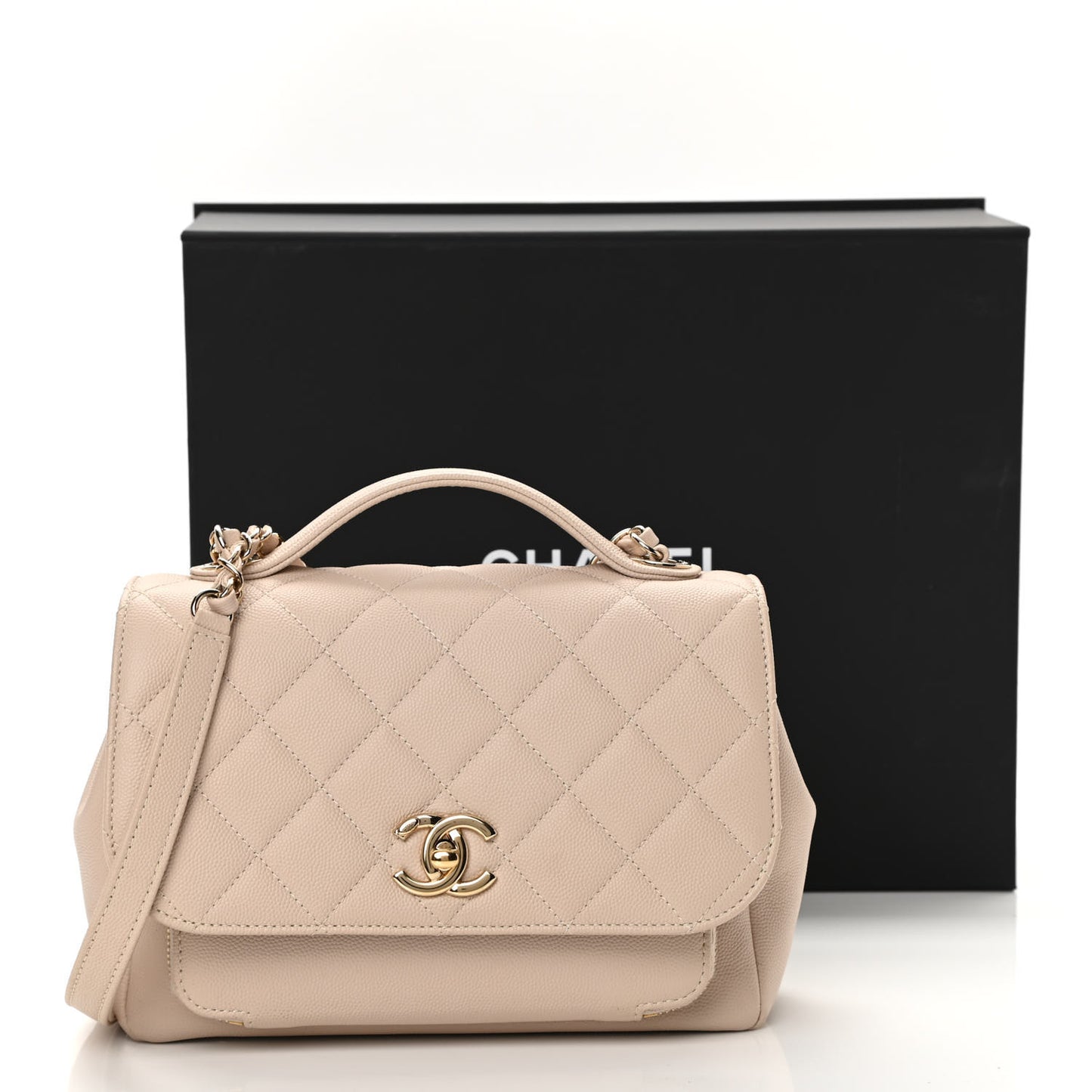 Caviar Quilted Medium Business Affinity Flap Beige