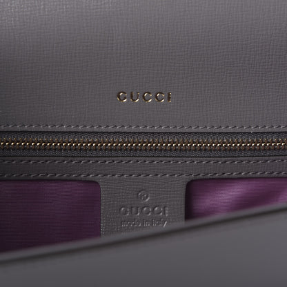 Gucci Textured Calfskin Silk Scarf Medium Torchon GG Ring Shoulder Bag Grey 8 of 9