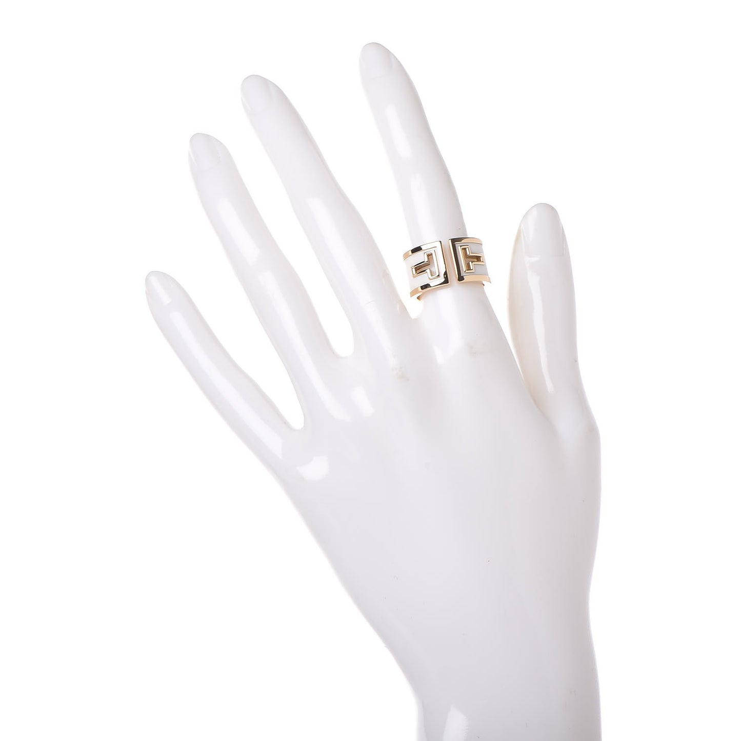 18K Yellow Gold White Ceramic T Cutout Ring 49 5