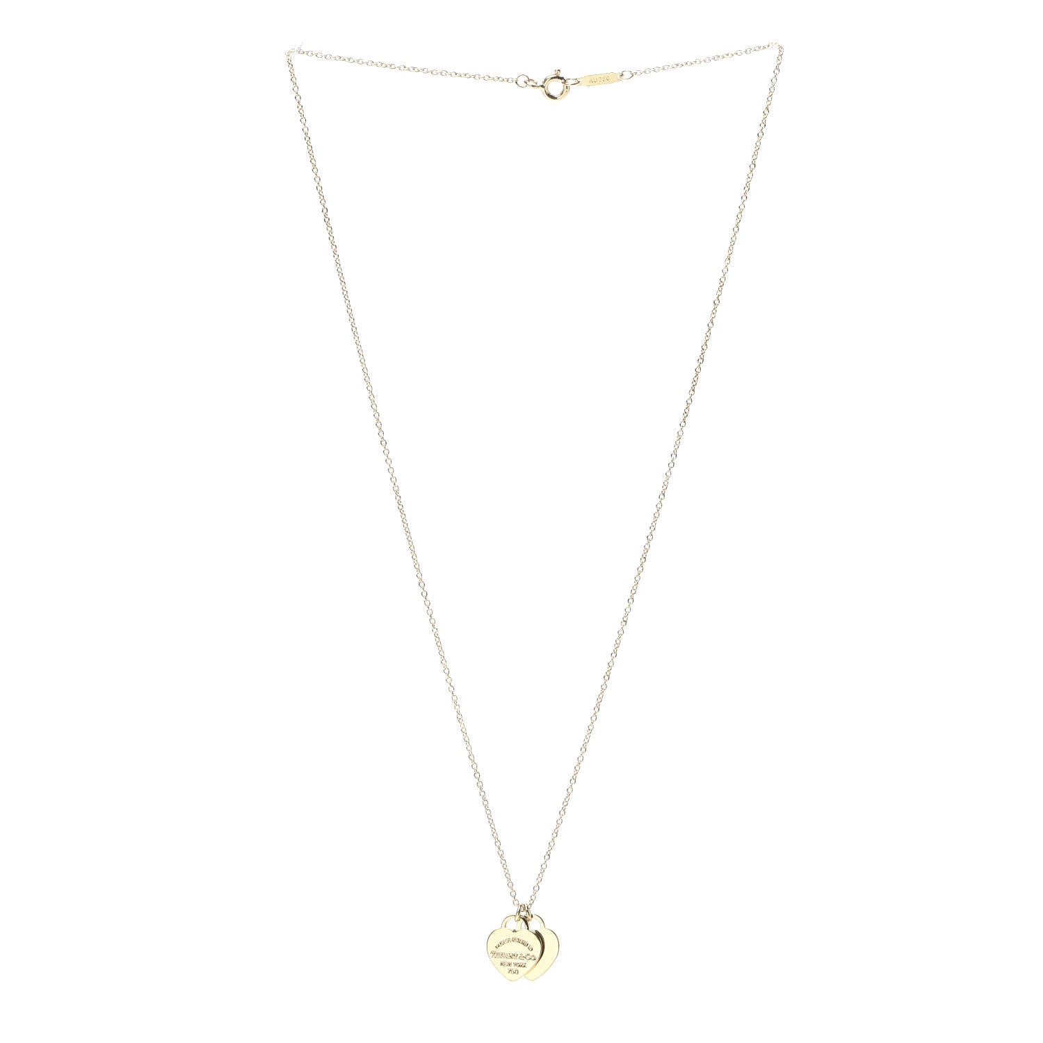Tiffany 18K Yellow Gold Return to Mini Double Heart Tag Pendant Necklace 3 of 6
