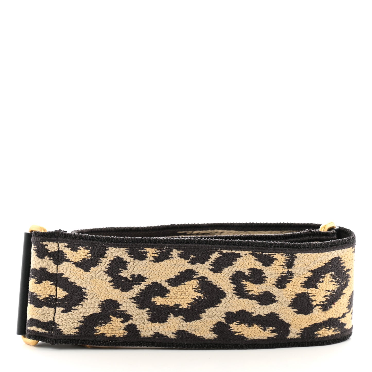 Canvas Mizza Embroidered Leopard Shoulder Strap Beige Black