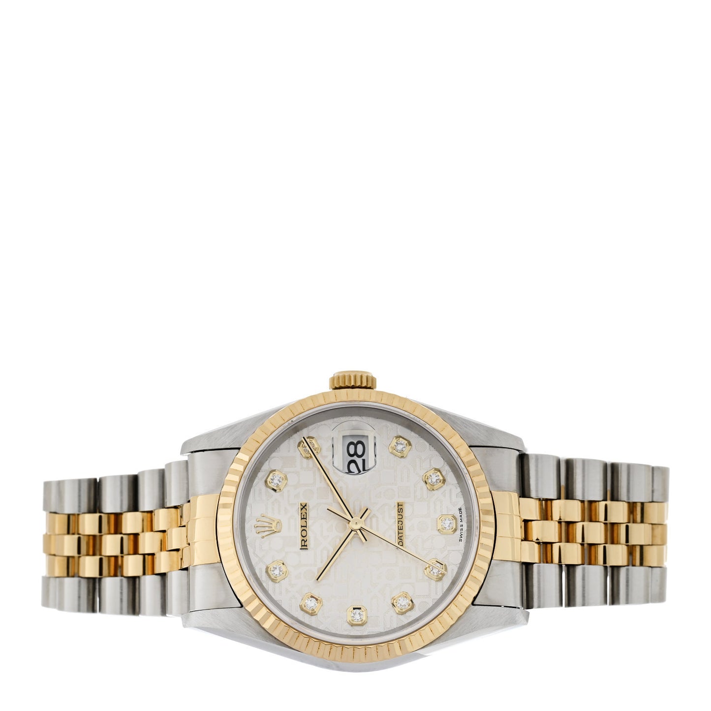 Stainless Steel 18K Yellow Gold Diamond 36mm Oyster Perpetual Datejust Watch Silver Jubilee 16233