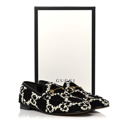 Gucci Tweed GG Monogram Horsebit Womens Jordaan Loafers 40 Black Natural 9 of 9