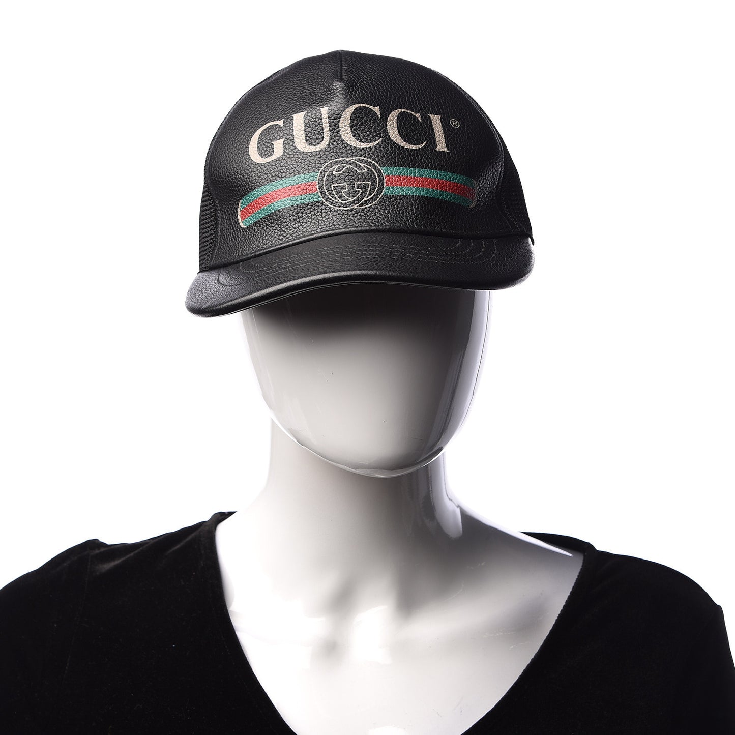 Grained Calfskin Logo Baseball Hat L Black