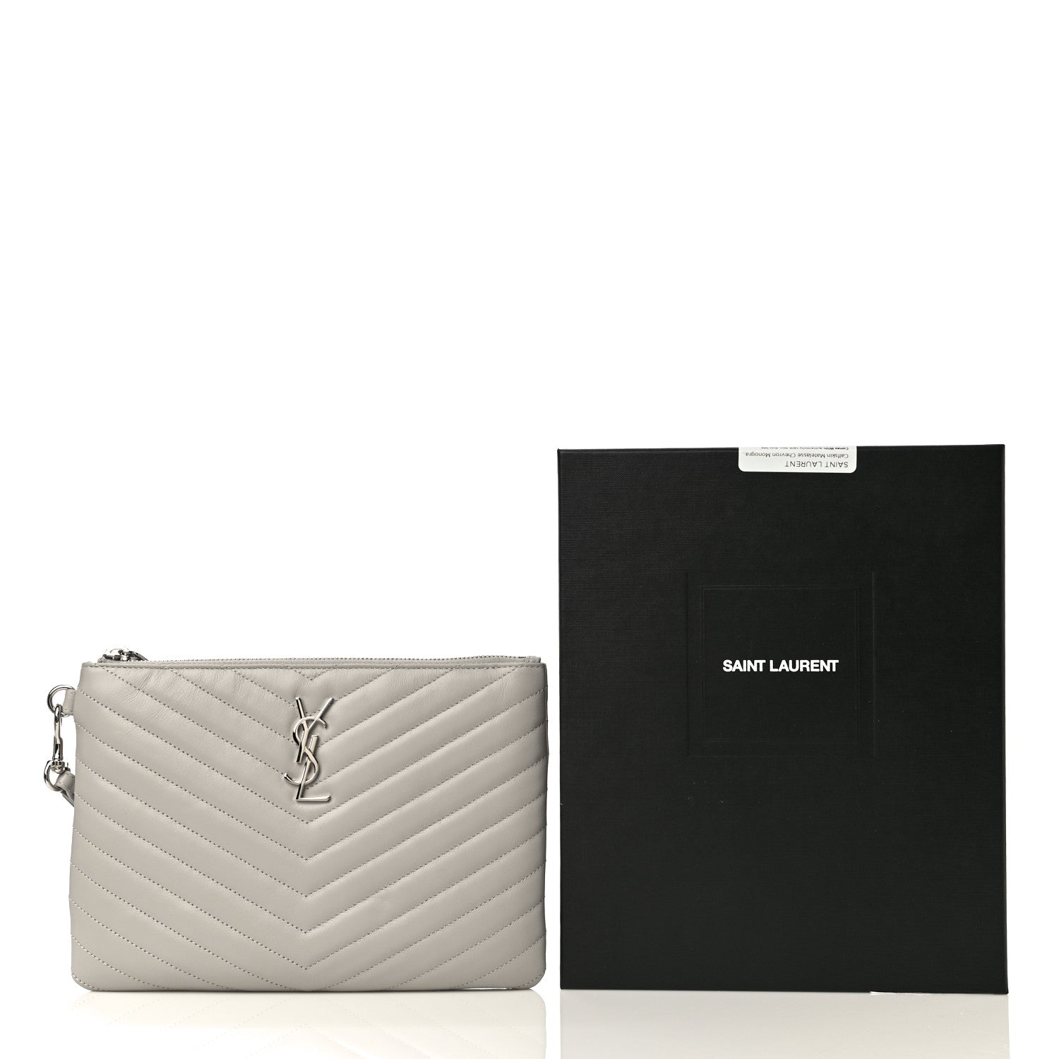 Saint Laurent Calfskin Matelasse Chevron Monogram A5 Wristlet Granite 11 of 11