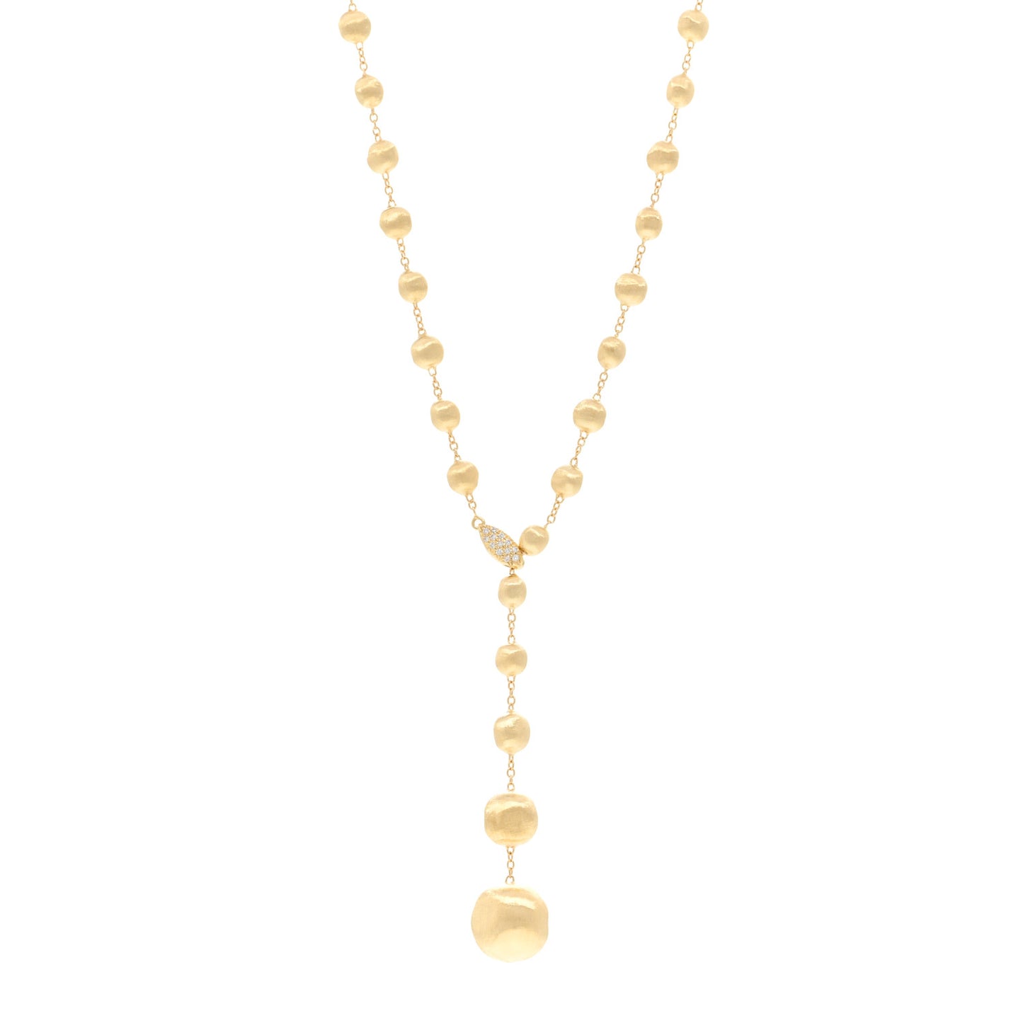 18K Yellow Gold Diamond Africa Small Bead Y Necklace