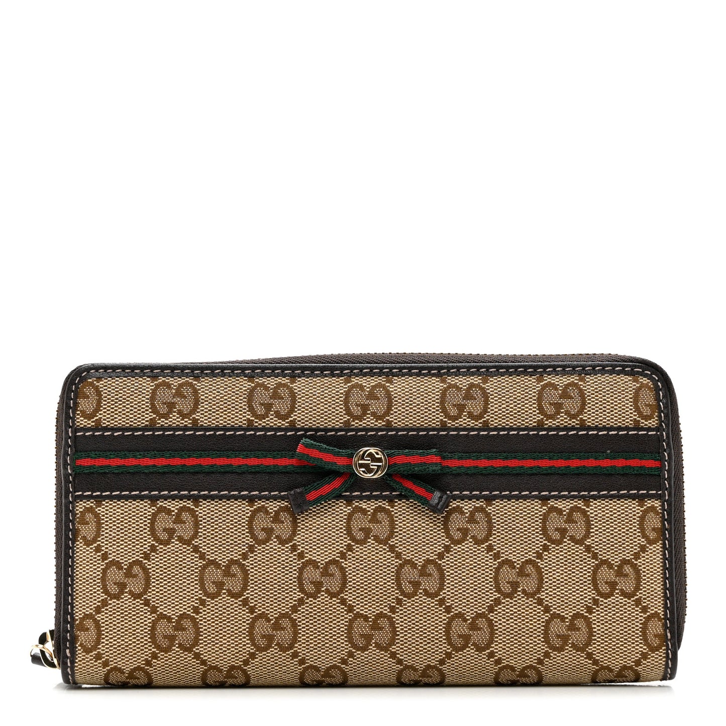 Monogram Bow Zip Around Wallet Brown