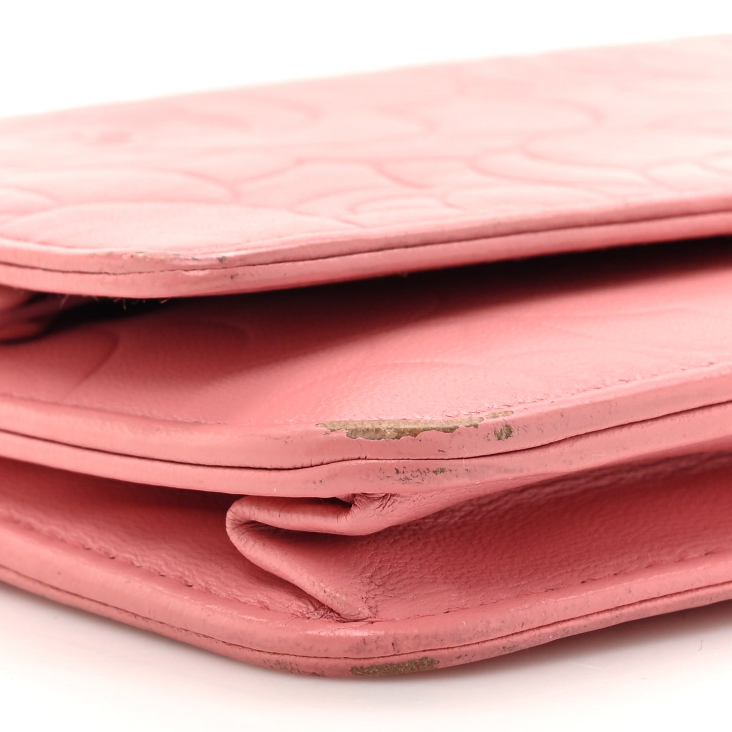 Lambskin Camellia Embossed Wallet on Chain WOC Pink