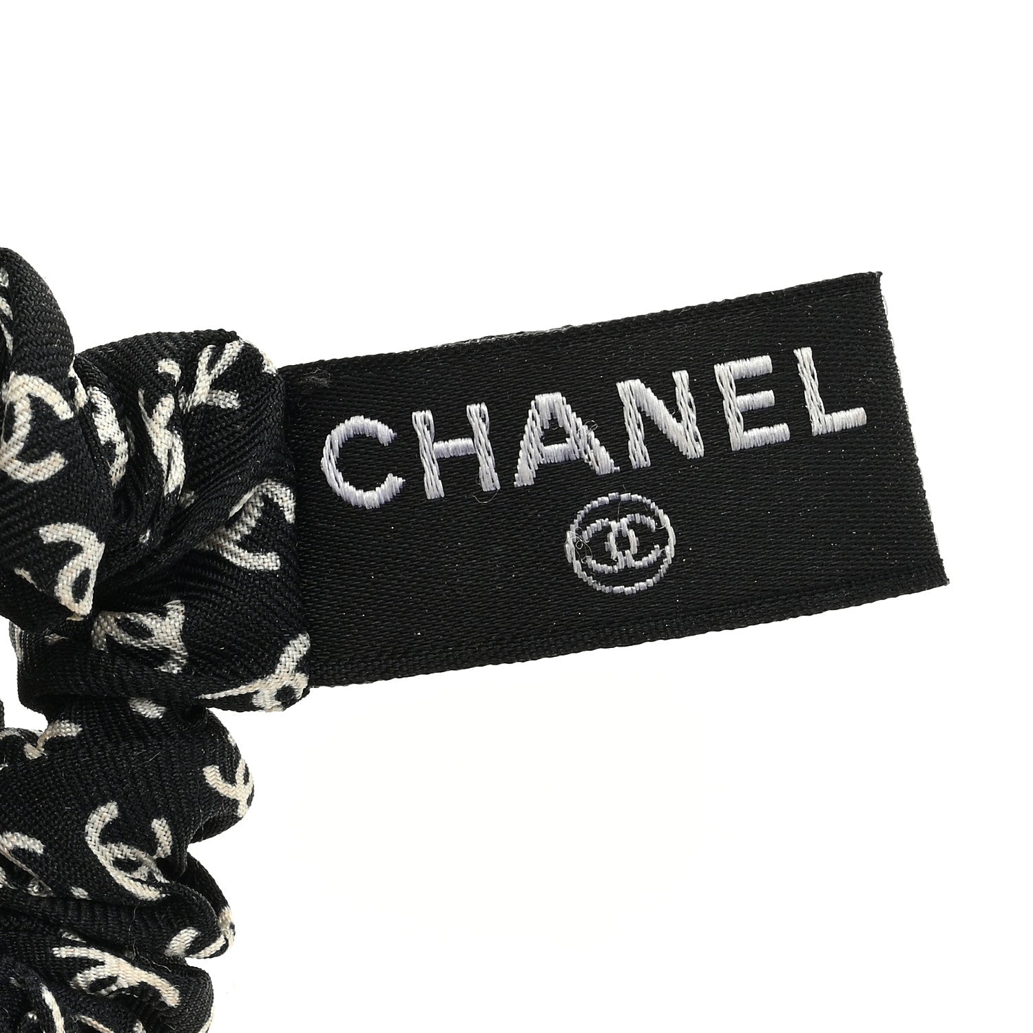 Chanel Silk Twill CC Scarf Hair Tie Black White 3 of 3