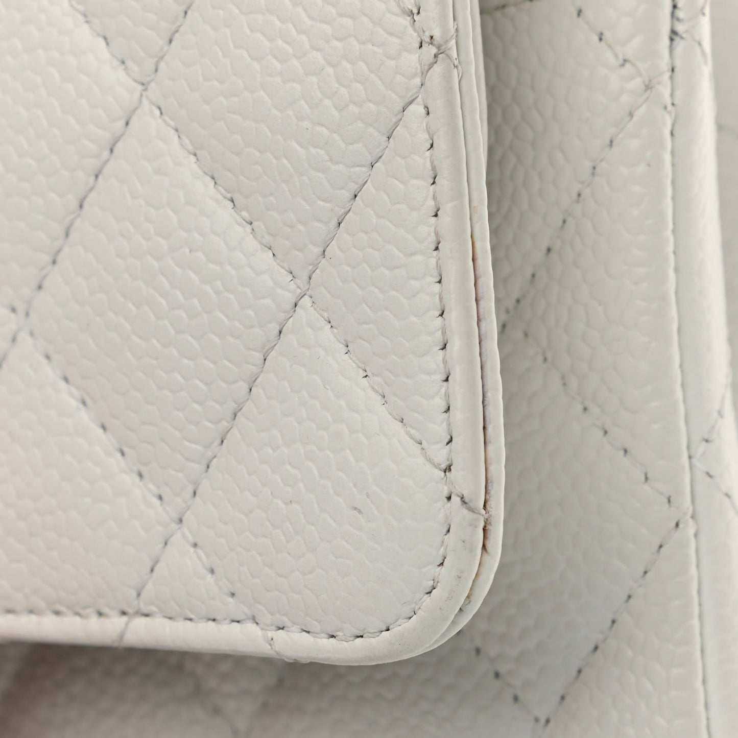 Caviar Quilted Medium Double Flap White