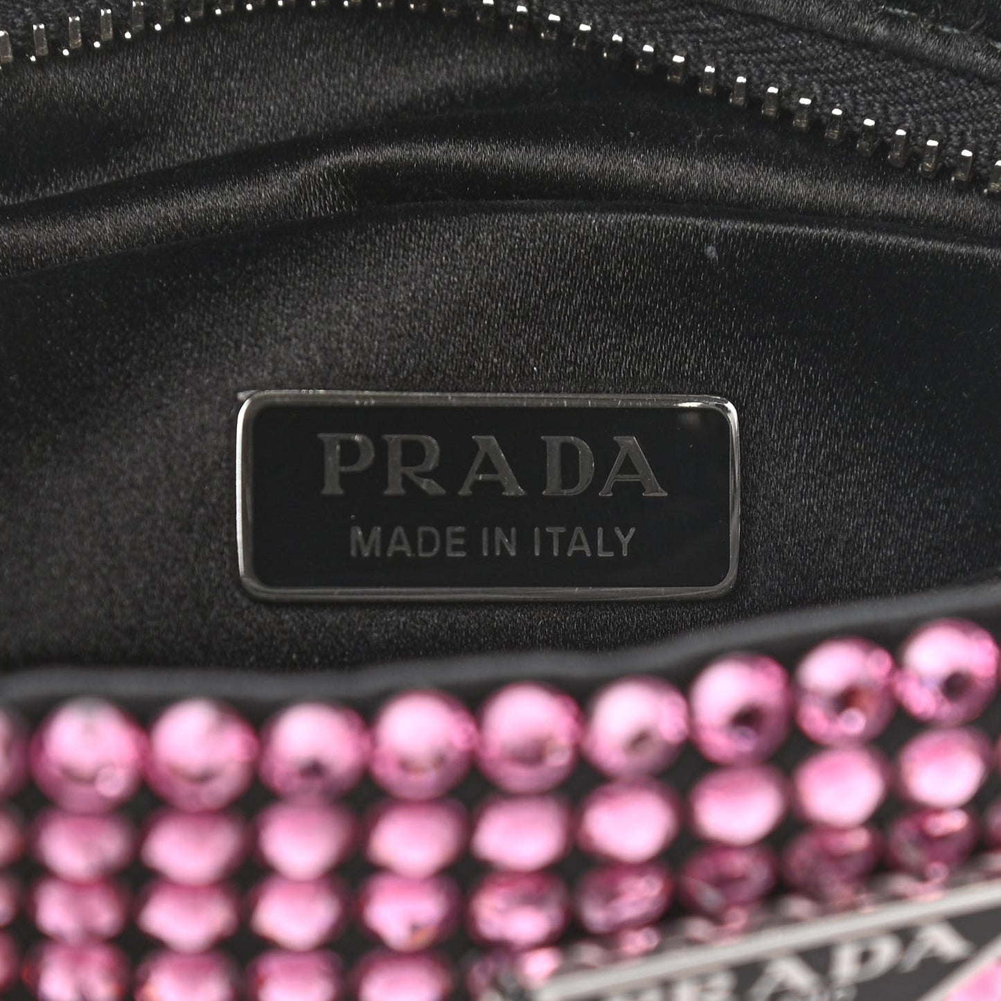 Satin Crystal Metal Triangle Logo Chain Crossbody Handbag Rosa