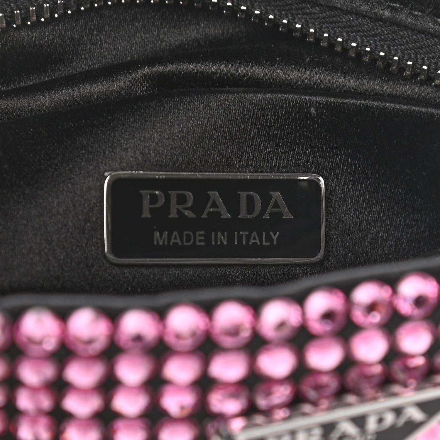 Prada Satin Crystal Metal Triangle Logo Chain Crossbody Handbag Rosa 6 of 9