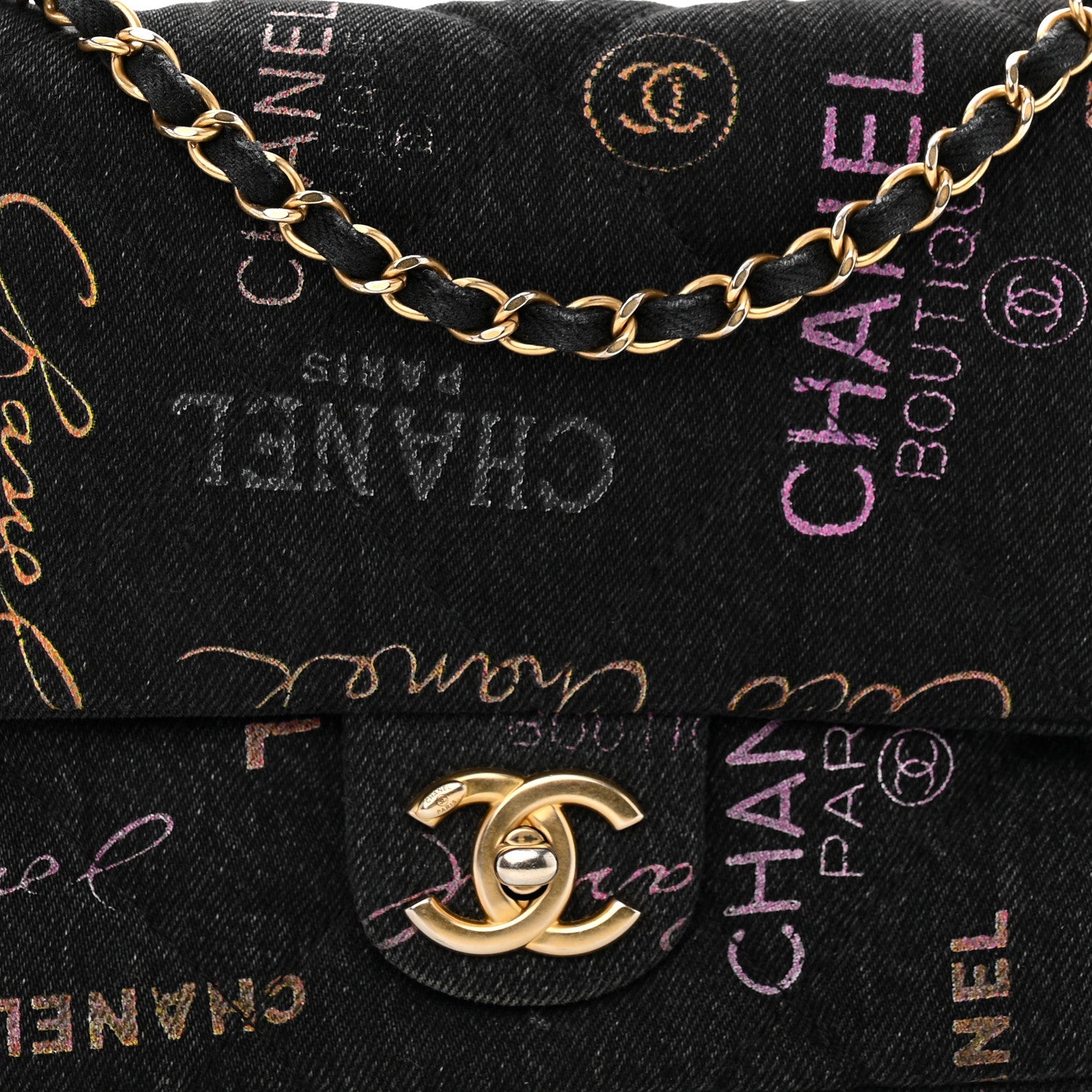 Chanel Denim Quilted Denim Mood Large Flap Black Multicolor 8 of 12