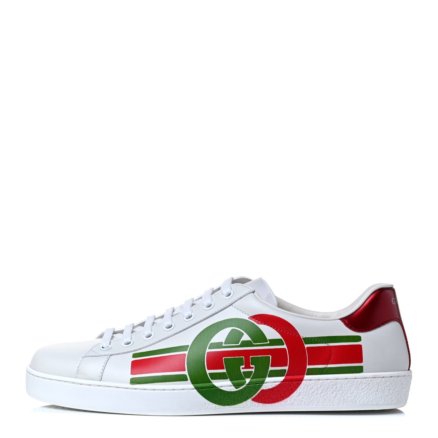Calfskin Interlocking G Mens New Ace Sneakers 9 White Red Flame Green