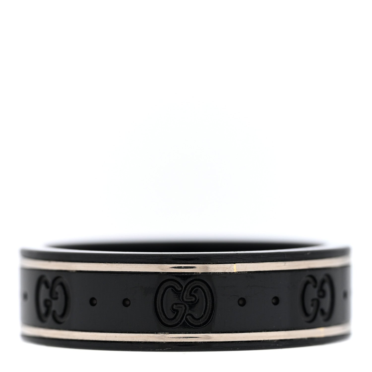 Gucci 18K White Gold Ceramic Icon Band Ring 64 10.75 Black 1 of 6