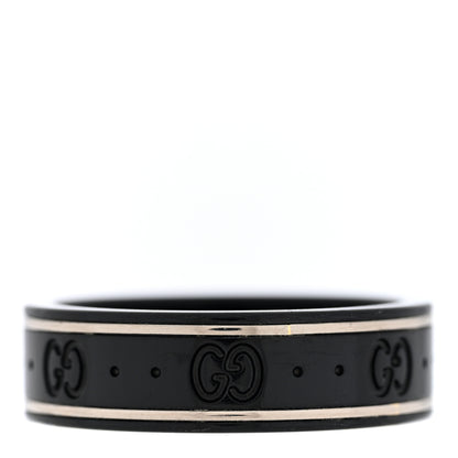 Gucci 18K White Gold Ceramic Icon Band Ring 64 10.75 Black 1 of 6