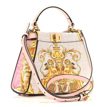 Fendi X VERSACE Vitello Seta Nappa Fendace FF Baroque Mini Peekaboo Iconic Satchel Pink Gold 3 of 10