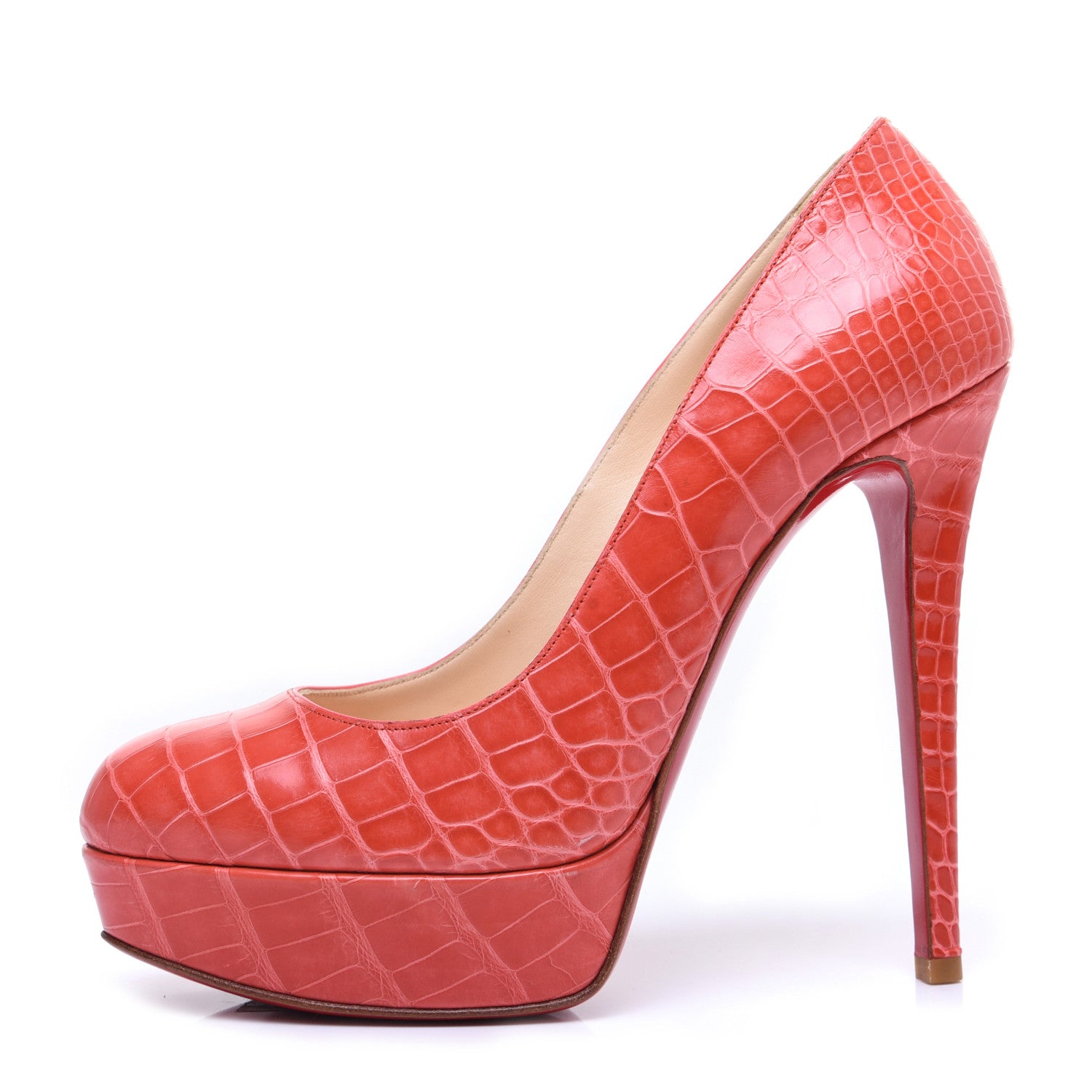 Christian Louboutin Crocodile Lucido Bianca 140 Pumps 37 Corail 1 of 11