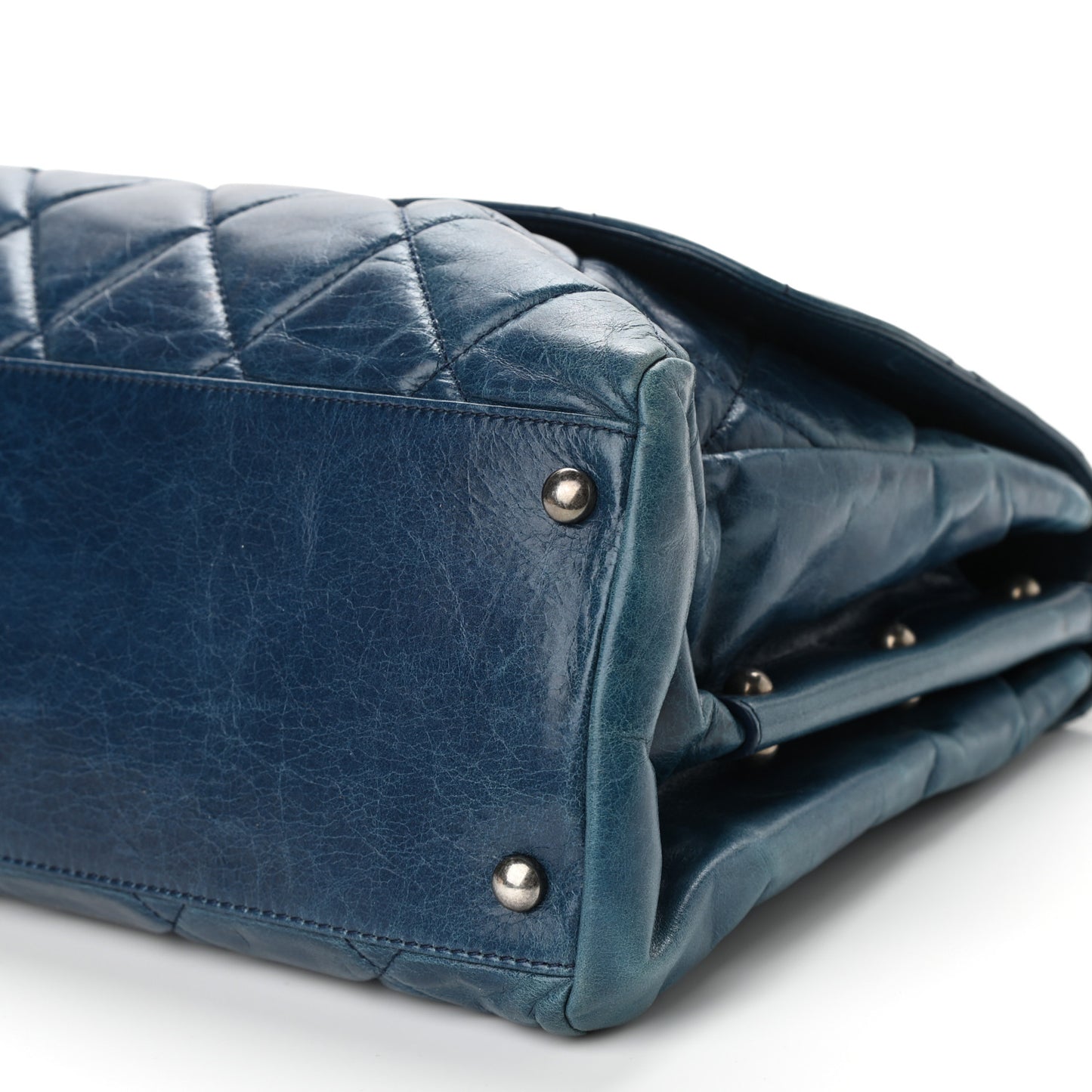 Glazed Calfskin Boy Satchel Flap Blue
