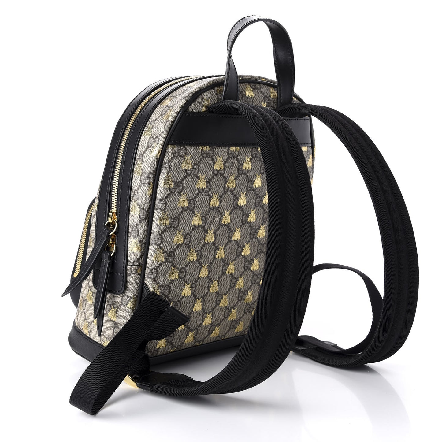 GG Supreme Monogram Bees Print Small Day Backpack Beige Oro Black