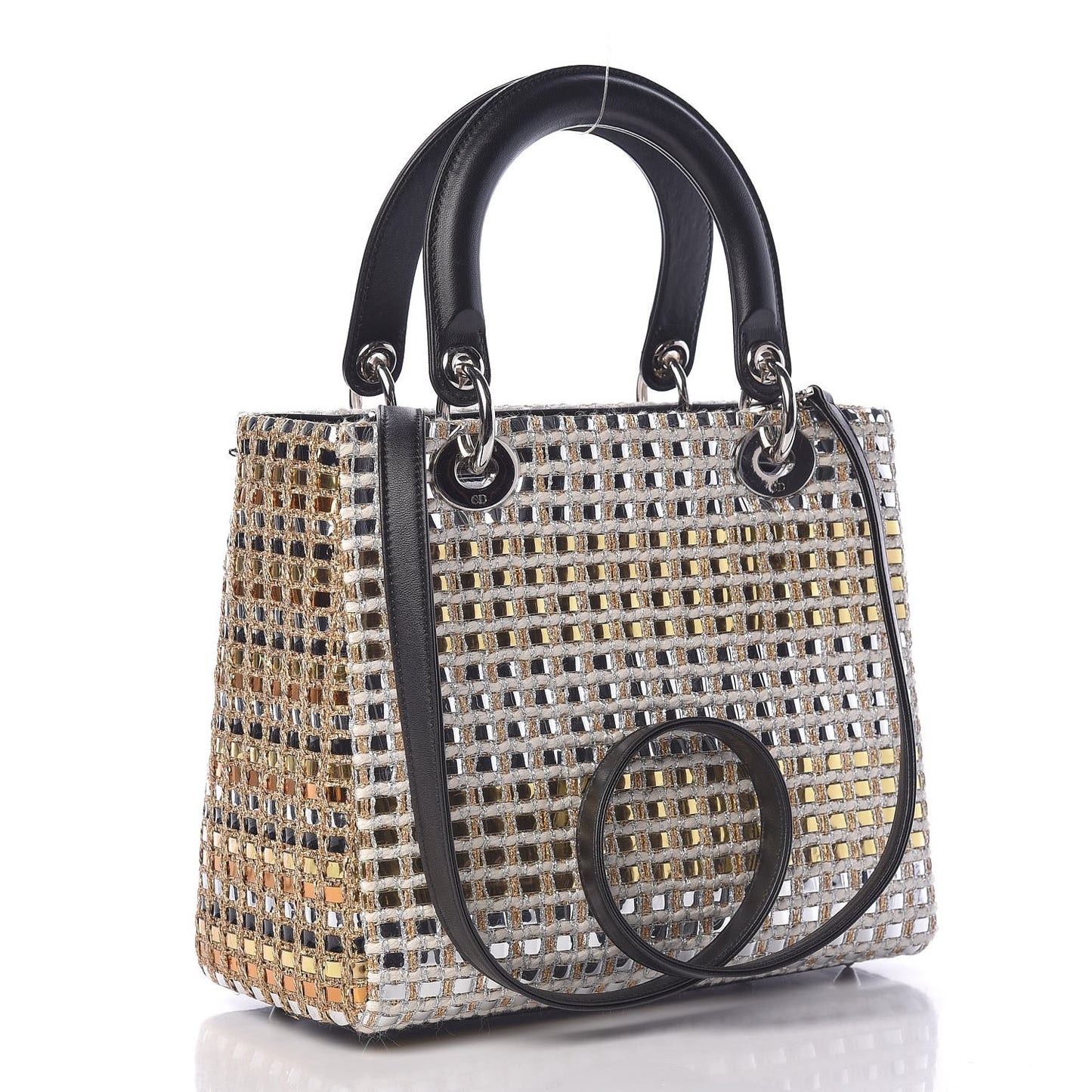 Metallic Tweed Medium Lady Dior Silver Gold