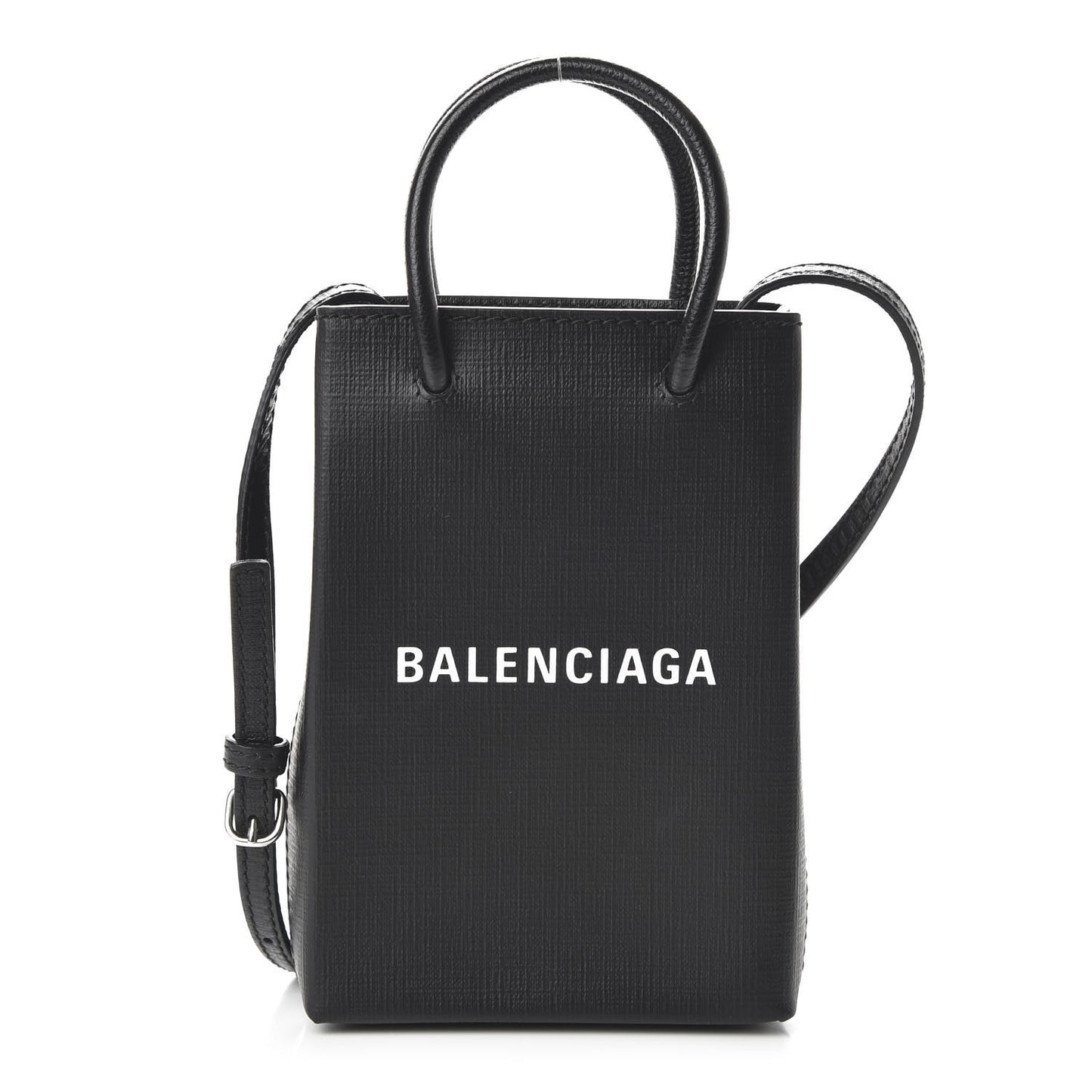 Squared Calfskin Logo Shopping Phone Holder Bag Black
