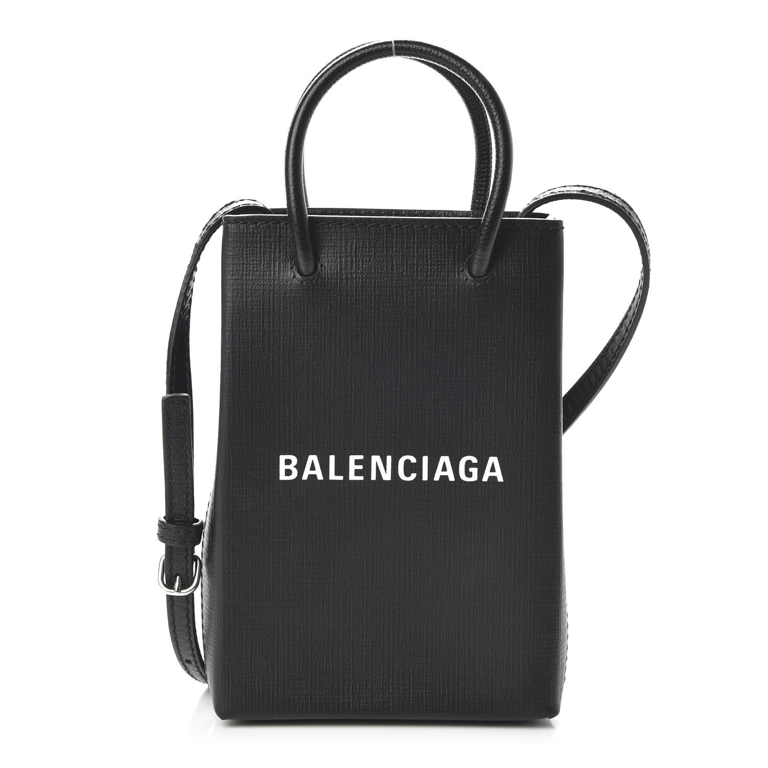 Balenciaga Squared Calfskin Logo Shopping Phone Holder Bag Black 1 of 9