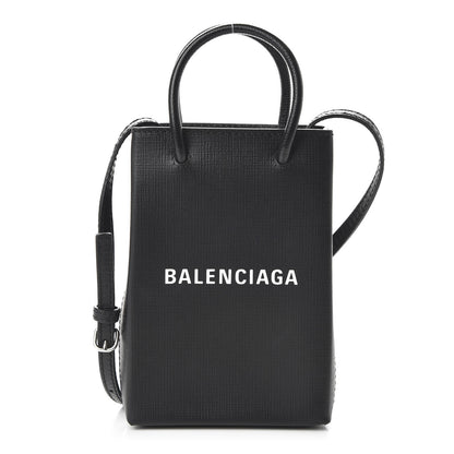 Balenciaga Squared Calfskin Logo Shopping Phone Holder Bag Black 1 of 9