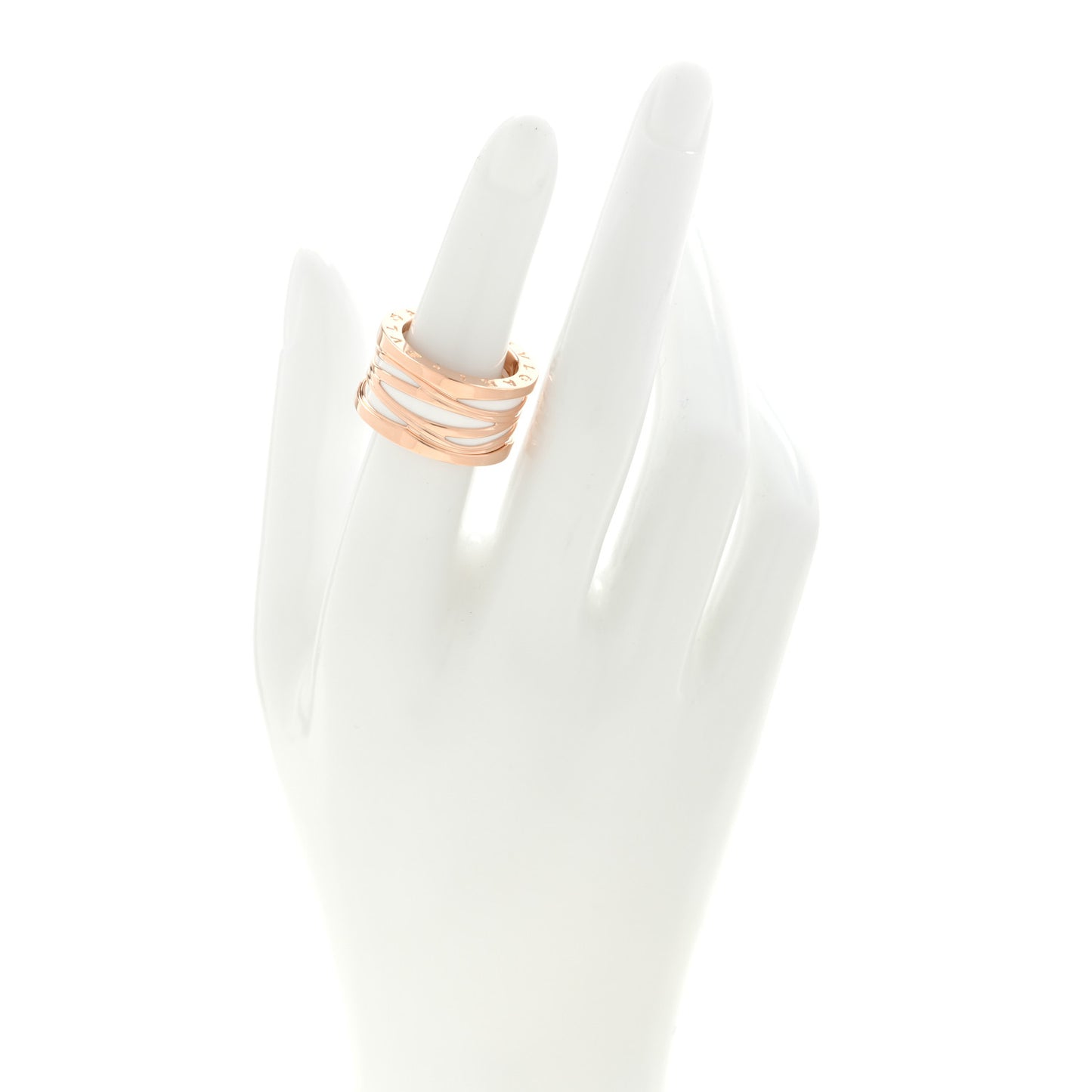 18K Rose Gold White Ceramic B.Zero1 Legend Four-Band Ring 53 6.5