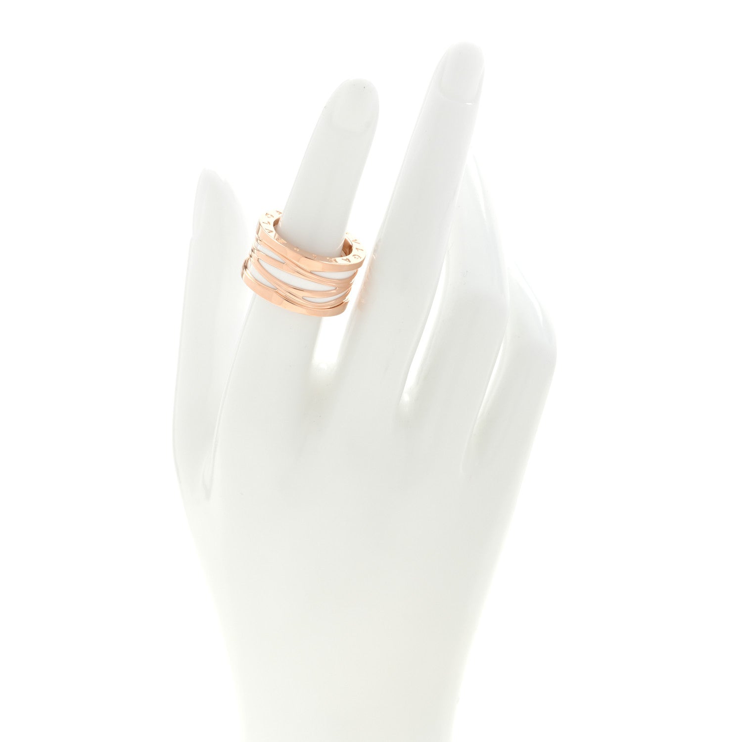 Bulgari 18K Rose Gold White Ceramic B.Zero1 Legend Four-Band Ring 53 6.5 2 of 5