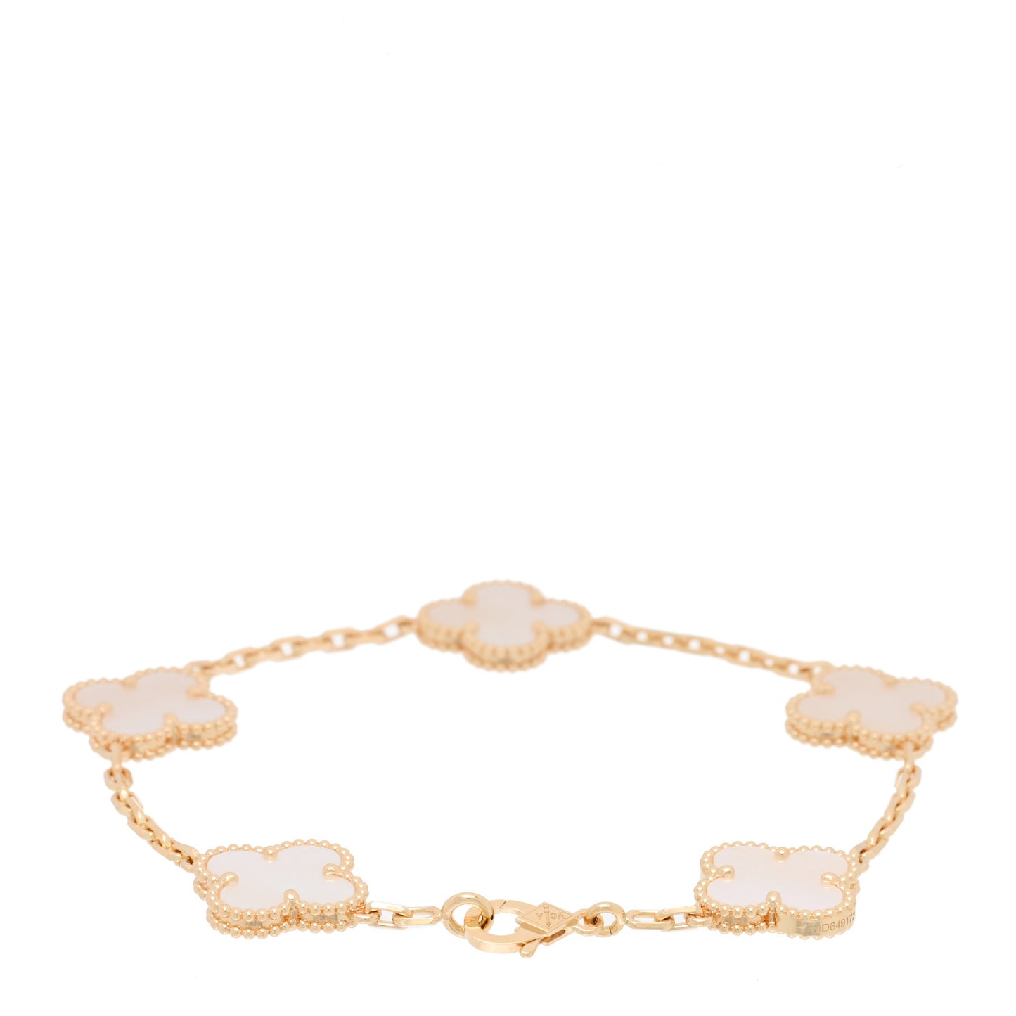 18K Yellow Gold Mother of Pearl 5 Motifs Vintage Alhambra Bracelet