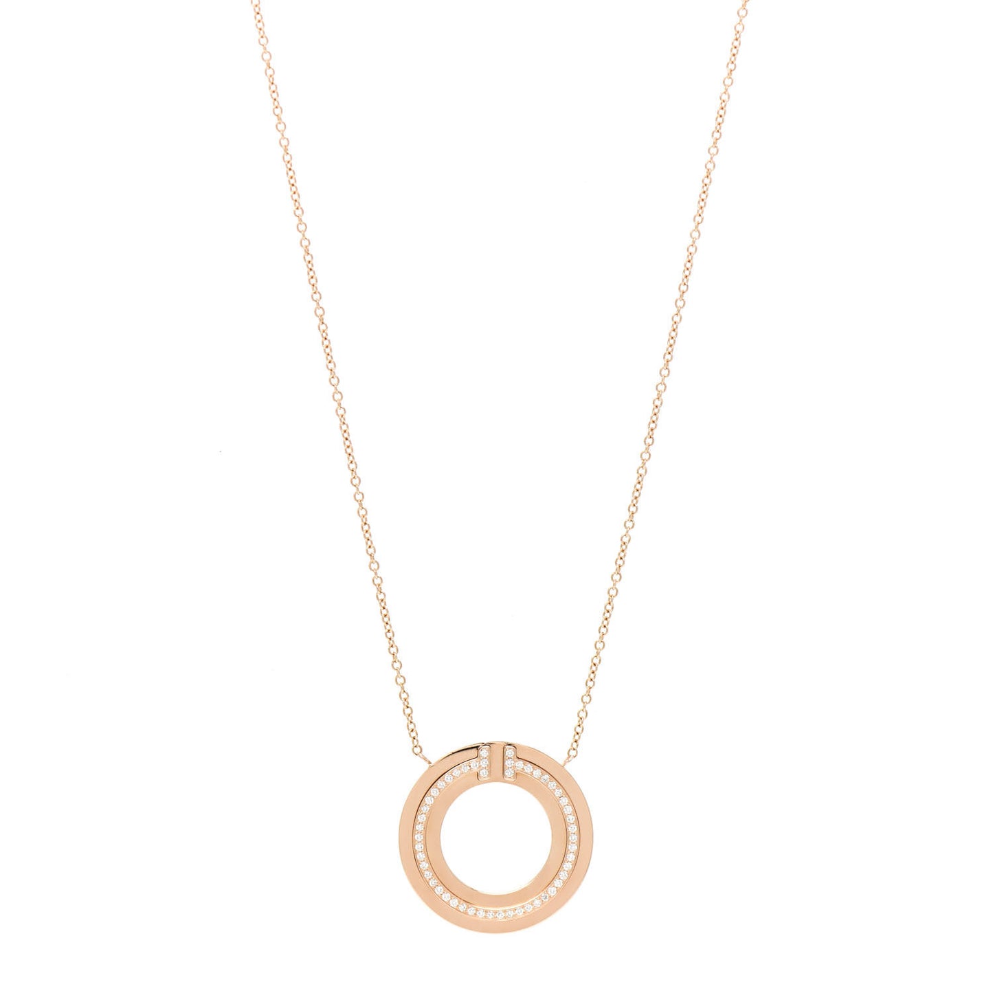 18K Rose Gold Diamond T Circle Pendant Necklace