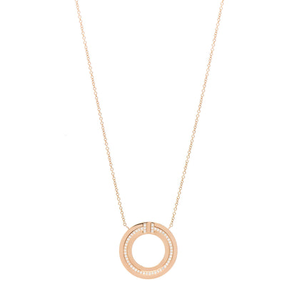 Tiffany 18K Rose Gold Diamond T Circle Pendant Necklace 1 of 5
