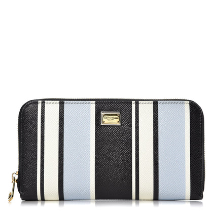 Dolce & Gabbana Dauphine Striped Zip Around Wallet Black 1 of 10