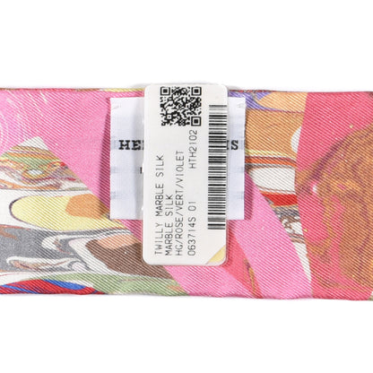 Hermes Silk Marble Silk Twilly Rose Vert Violet 4 of 4