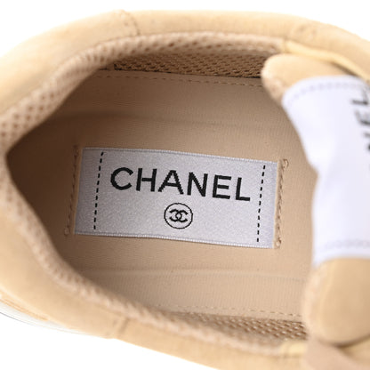Chanel Suede Calfskin Logo Sneakers 38 Beige 7 of 9