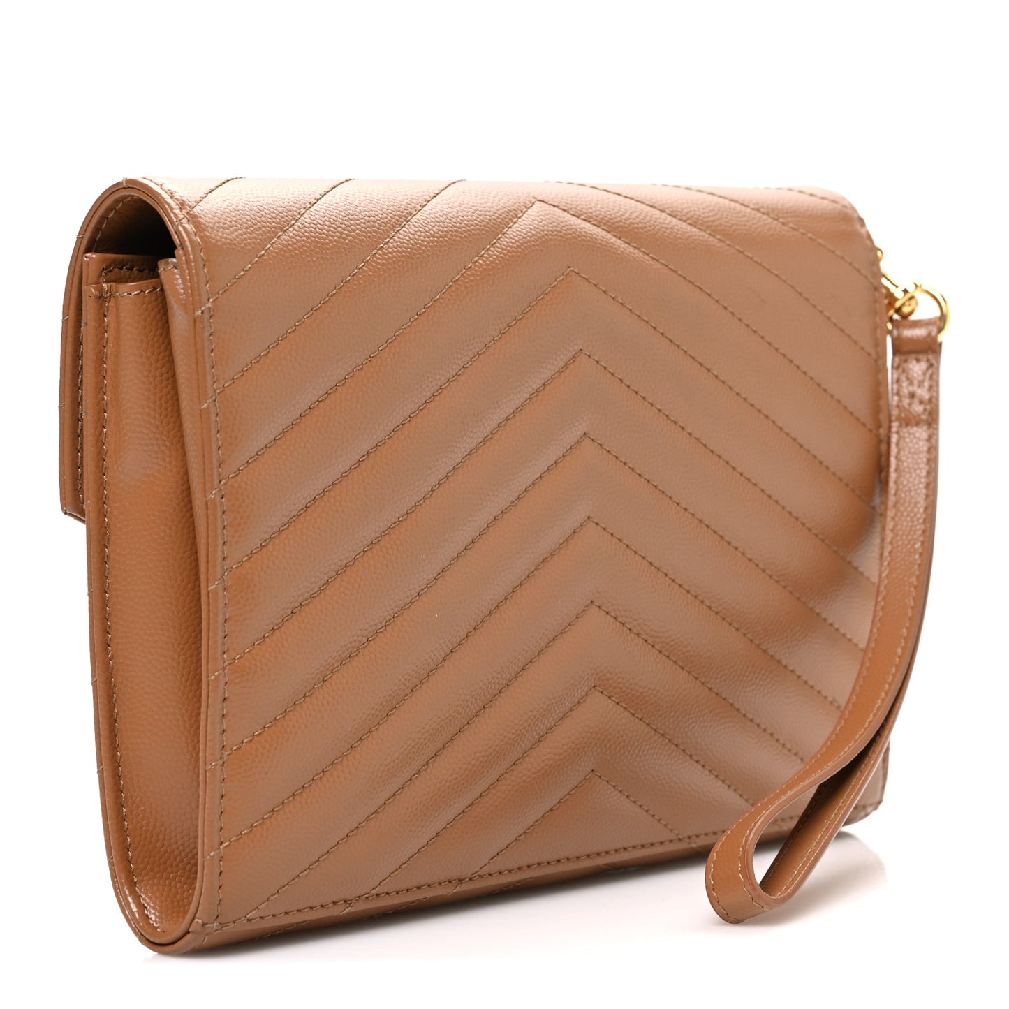 Grain De Poudre Matelasse Chevron Monogram Cassandre Flap Pouch Natural Dark
