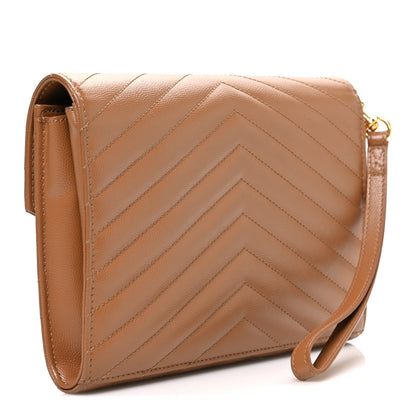 Saint Laurent Grain De Poudre Matelasse Chevron Monogram Cassandre Flap Pouch Natural Dark 3 of 8