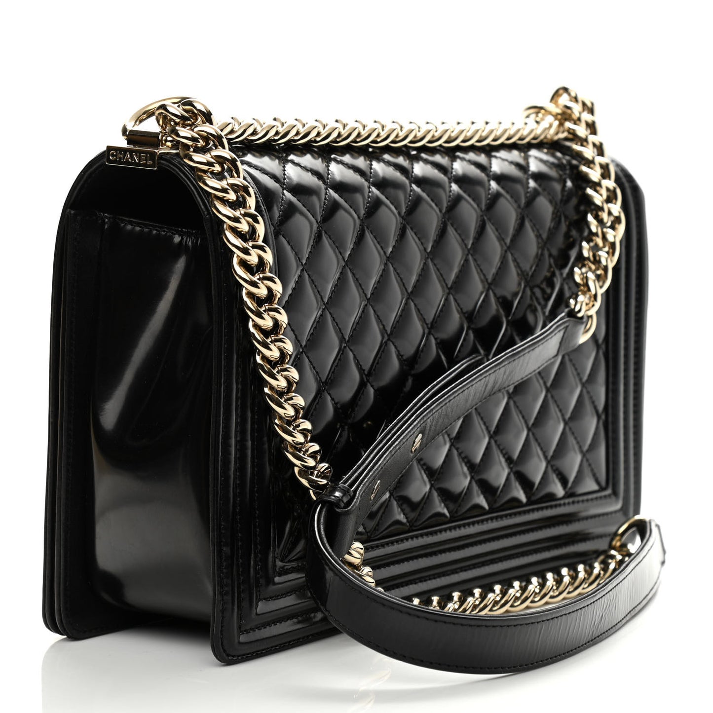 Iridescent Glazed Calfskin Quilted New Medium Boy Flap Black