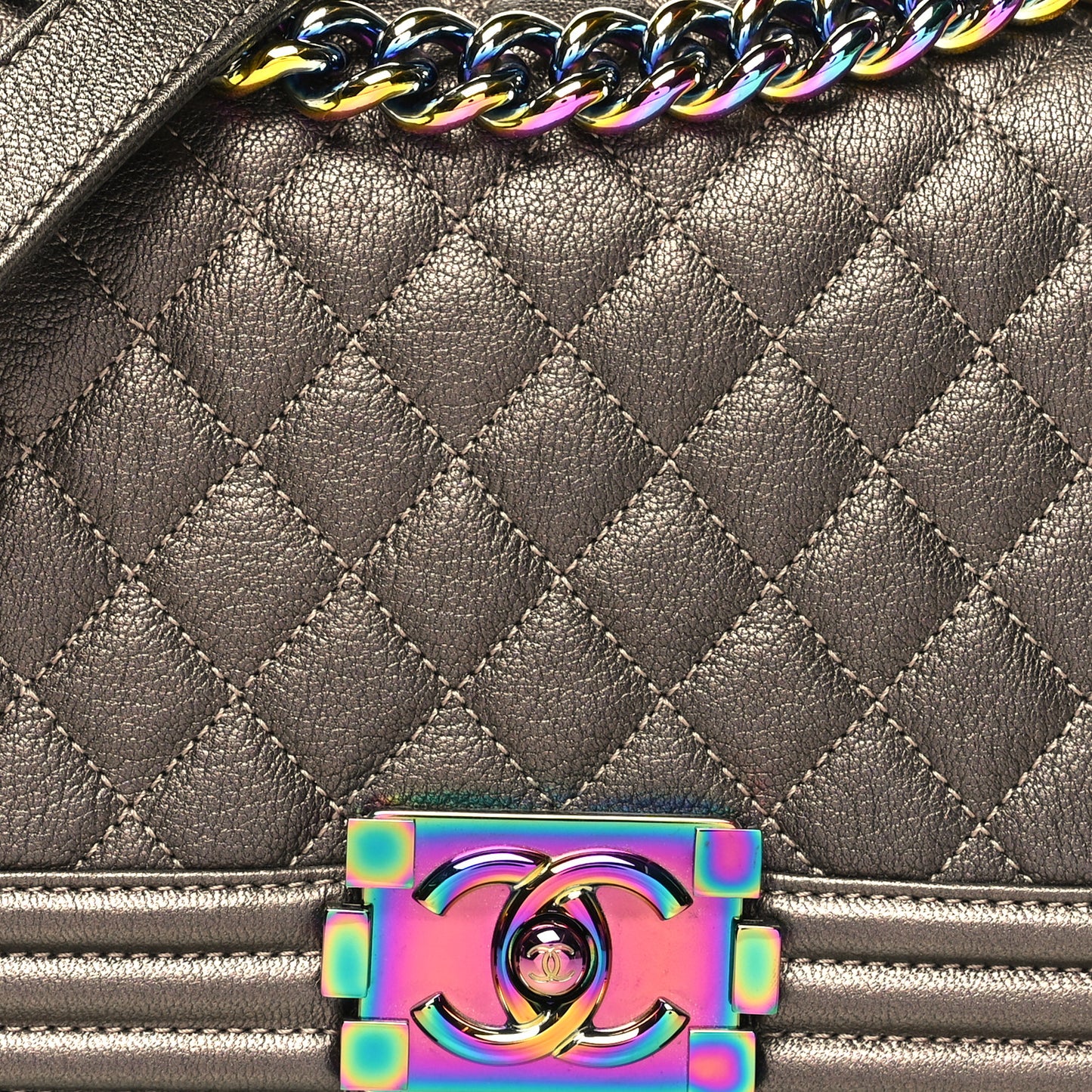 Iridescent Goatskin Quilted Medium Boy Flap Dark Gold