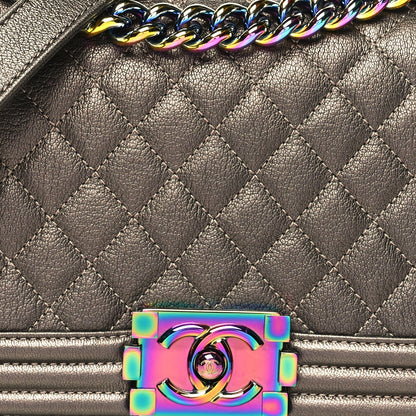 Chanel Iridescent Goatskin Quilted Medium Boy Flap Dark Gold 8 of 10