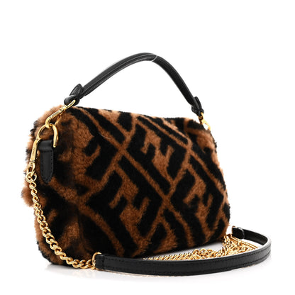 Fendi Shearling Vitello Dolce Macro FF 1974 Mini Baguette Tobacco Black 3 of 11