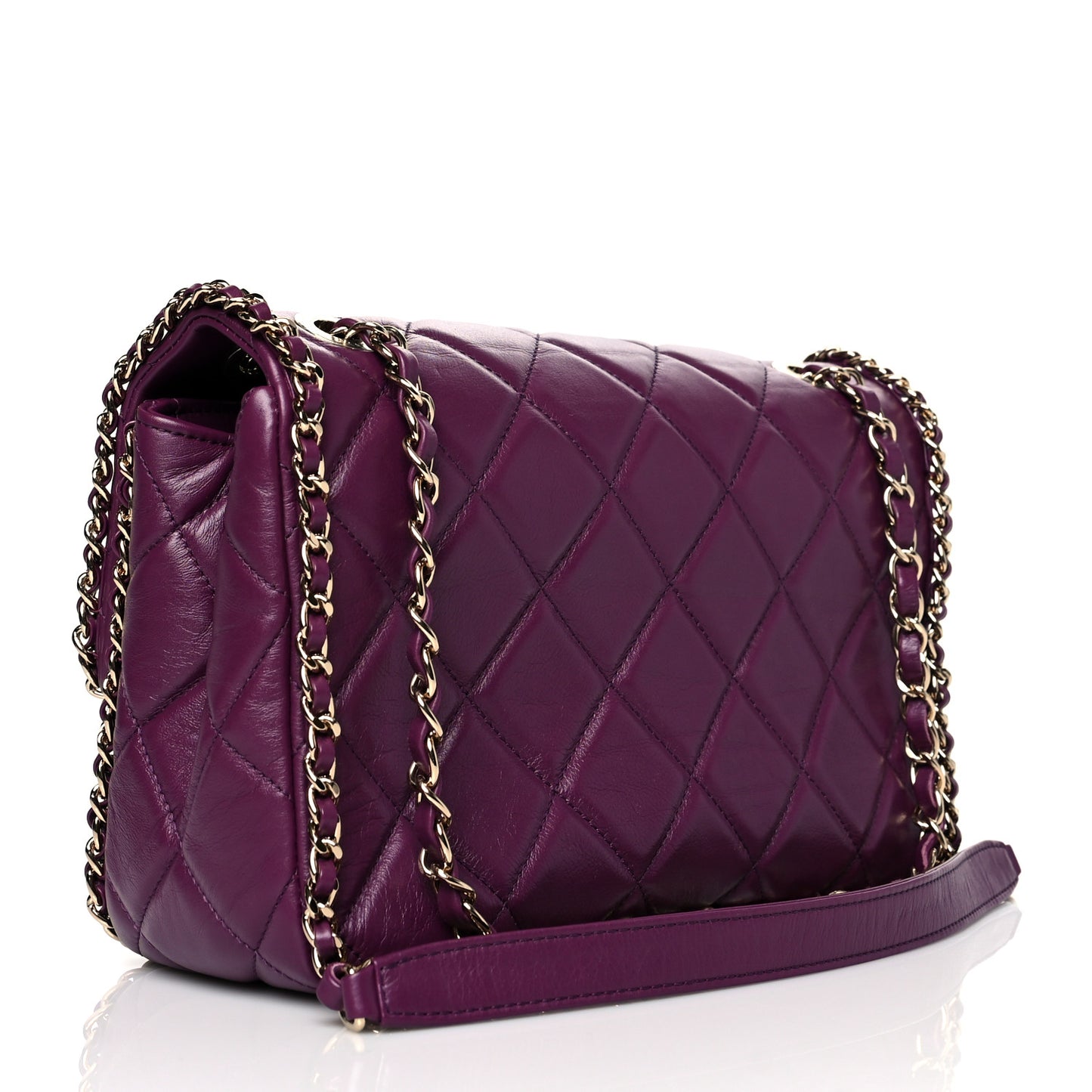 Crumpled Calfskin Medium Chain All Over Flap Purple
