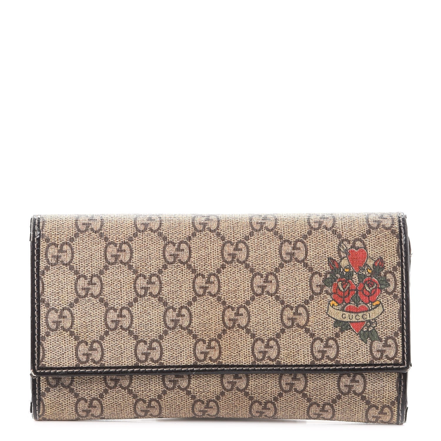 Gucci GG Supreme Monogram Tattoo Heart Continental Wallet Brown 1 of 13