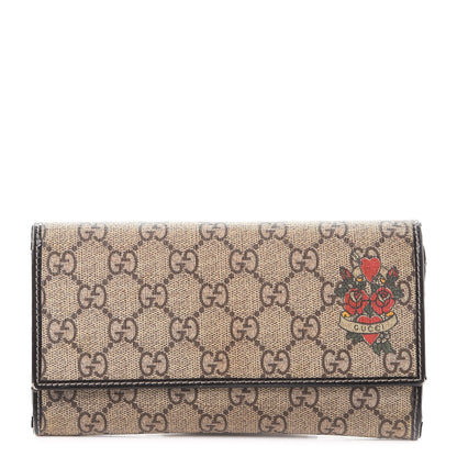 Gucci GG Supreme Monogram Tattoo Heart Continental Wallet Brown 1 of 13
